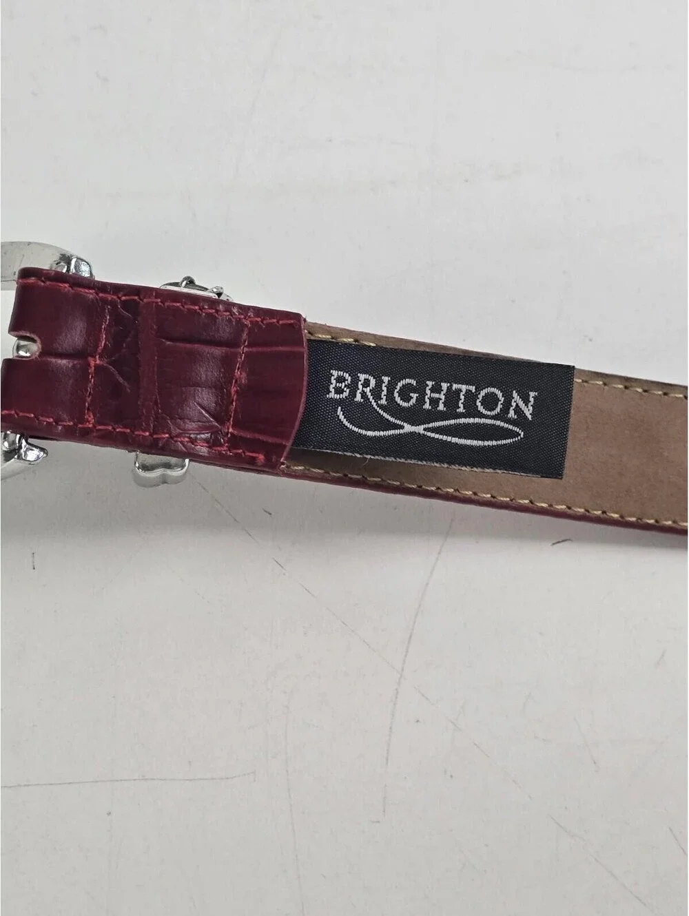 Brighton Red Reptile Embossed Belt Silver Buckle w/Golf Charms  L-34